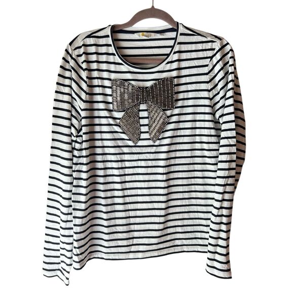 Boden Imogen  Breton top with embellished bow size 10 bling shiny holiday - Picture 1 of 7
